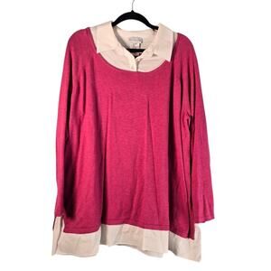 Soft Surroundings Women's Layered Long Sleeve Tunic Top Pink Ivory Plus Size 3X